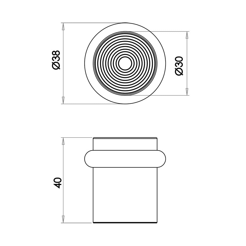 Technical drawing of of Burlington - Reeded Door Stops Polished Nickel Sku. BUR963PN