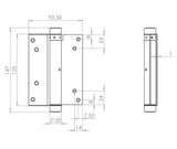 Technical drawing of of Frelan - Single Action Steel Spring Hinges 125mm Silver Sku. HG3003-5GY