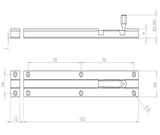 Technical drawing of of Frelan - Jedo Brass Straight Barrel Bolts 152x25mm Polished Chrome Sku. J1001CF