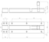 Technical drawing of of Frelan - Jedo Brass Heavy Straight Barrel Bolts 152x38mm Polished Brass Sku. J1001PB-6