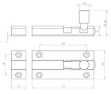 Technical drawing of of Frelan - SAA Straight Barrel Door Bolts 50x25mm Sold in boxes of 10 Sku. J1001SB