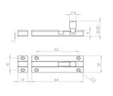 Technical drawing of of Frelan - SAA Straight Barrel Door Bolts 64x25mm Sold in Boxes of 10 Sku. J1001SC