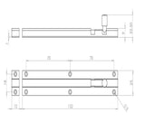 Technical drawing of of Frelan - SAA Straight Barrel Door Bolts 152x25mm Sold in Boxes of 10 Sku. J1001SF