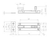 Technical drawing of of Frelan - Jedo Brass Necked Barrel Bolts 75x25mm Polished Brass Sku. J1002BD