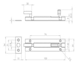 Technical drawing of of Frelan - Jedo Brass Necked Barrel Bolts 102x25mm Polished Brass Sku. J1002BE