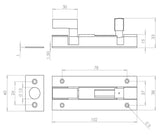 Technical drawing of of Frelan - Jedo Brass Heavy Necked Barrel Bolts 100x38mm Polished Brass Sku. J1002PB-4