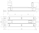 Technical drawing of of Frelan - Jedo Brass Heavy Necked Barrel Bolts 200x38mm Polished Brass Sku. J1002PB-8