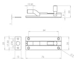 Technical drawing of of Frelan - Jedo Aluminium Necked Barrel Bolts 75x25mm Satin Anodised Aluminium Sku. J1002SD