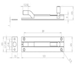 Technical drawing of of Frelan - Jedo Aluminium Necked Barrel Bolts 100x25mm Satin Anodised Aluminium Sku. J1002SE