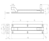 Technical drawing of of Frelan - Jedo Aluminium Necked Barrel Bolts 152x25mm Satin Anodised Aluminium Sku. J1002SF
