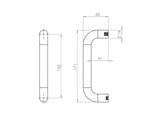 Technical drawing of of Frelan - Aluminium 19mm D Shape Pull Handle Bolt Through Fixing F2 Finish 150x19mm Satin Anodised Aluminium Sku. SAA150