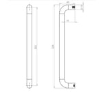 Technical drawing of of Frelan - Aluminium 19mm D Shape Pull Handle Bolt Through Fixing F2 Finish 305x19mm Satin Anodised Aluminium Sku. SAA152
