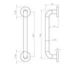 Technical drawing of of Frelan - Aluminium 19mm D Shape Pull handle Rose Fixing SAA Finish 225x19mm Satin Anodised Aluminium Sku. J1055