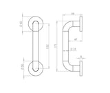 Technical drawing of of Frelan - Aluminium 19mm D Shape Pull handle Rose Fixing SAA Finish 150x19mm Satin Anodised Aluminium Sku. J1056