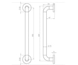 Technical drawing of of Frelan - Aluminium 19mm D Shape Pull handle Rose Fixing SAA Finish 305x19mm Satin Anodised Aluminium Sku. J1057
