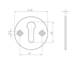 Technical drawing of of Frelan - Escutcheon Standard Keyway Satin Anodised Aluminium Sku. J1407