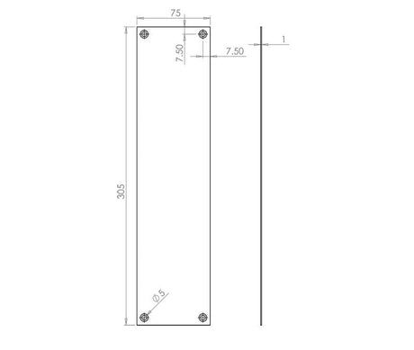 Technical drawing of of Frelan - Jedo Plain Fingerplates 305x75mm Satin Anodised Aluminium Sku. J1409