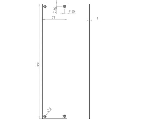 Technical drawing of of Frelan - Jedo Plain Fingerplates 350x75mm Satin Anodised Aluminium Sku. J1410