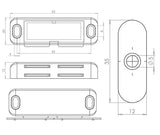 Technical drawing of of Frelan - Jedo Magnetic Catches 62x18mm White Sku. J1412B