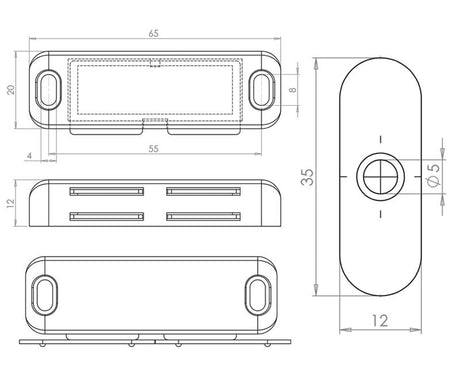 Technical drawing of of Frelan - Jedo Magnetic Catches 62x18mm White Sku. J1412B