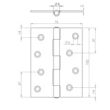 Technical drawing of of Frelan - Steel Plain Bearing Butt Hinges 102x76x2mm Zinc Plate Sku. J1838-FZP