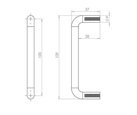 Technical drawing of of Frelan - Jedo Drawer Pulls 102x7mm Satin Anodised Aluminium Sku. J4801