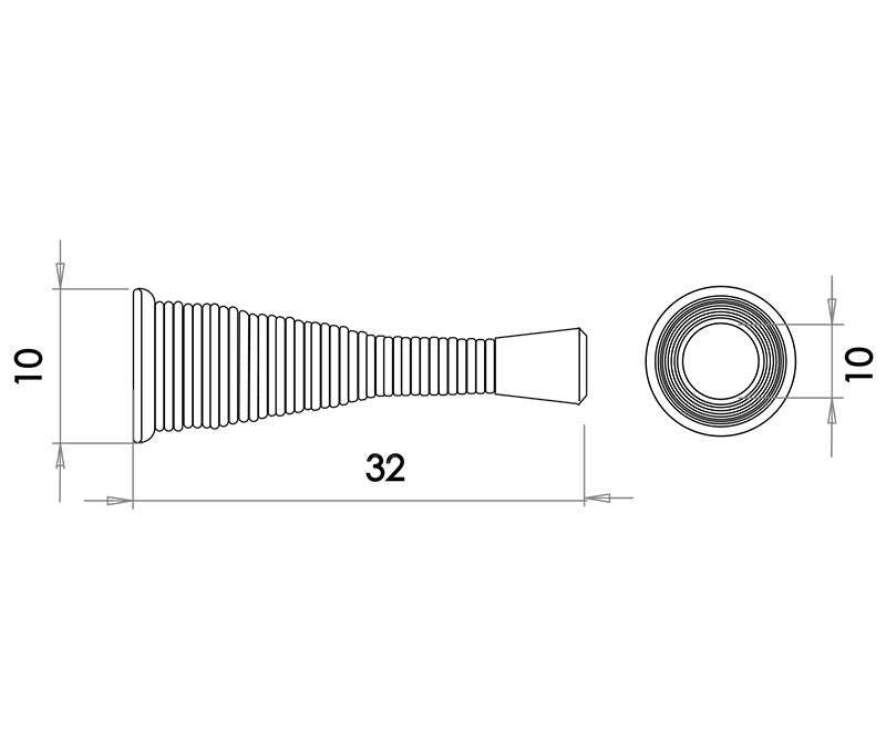 Technical drawing of of Frelan - Jedo Wall Mounted Spring Door Stop 75mm Zinc Plate Sku. J739HZP