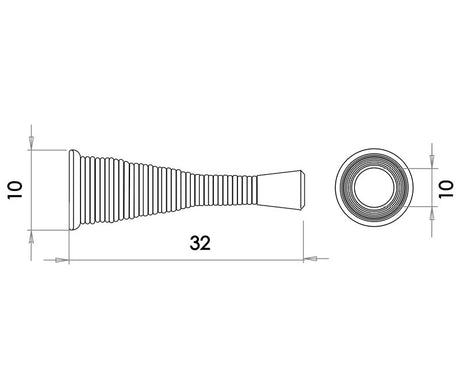 Technical drawing of of Frelan - Jedo Wall Mounted Spring Door Stop 78mm Electro Brassed Sku. J739HEB