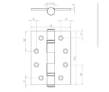 Technical drawing of of Frelan - Certifire Stainless Steel 316g Grade 13 Ball Bearing Hinges 102x76x3mm Polished Stainless Steel Sku. J9507PSS