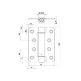 Technical drawing of of Frelan - Jedo Steel Radiused Single Action Spring Hinges 102x76mm (PK of 3) Satin Chrome Sku. J9800RSC