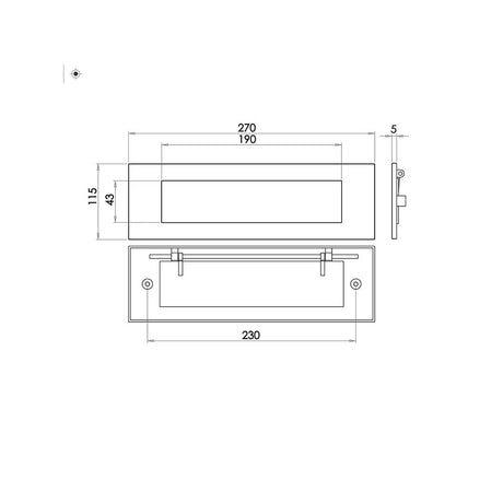 Technical drawing of of Frelan - Antique Plain Letterplates 270x115mm Black Sku. JAB12