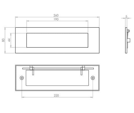 Technical drawing of of Frelan - Antique Plain Letterplates 260x80mm Black Sku. JAB12A