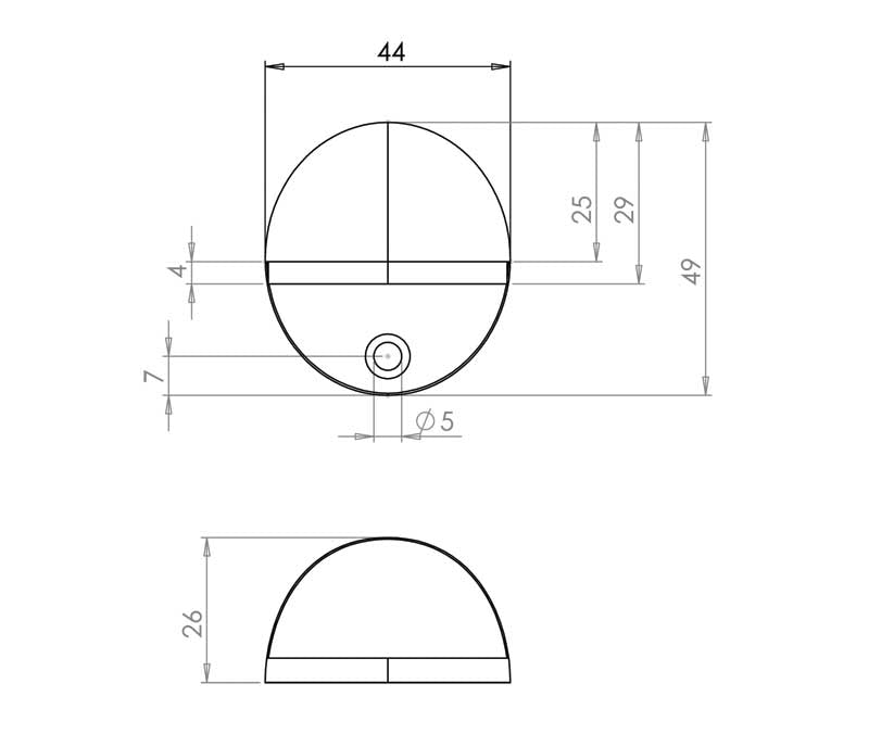 Technical drawing of of Frelan - Antique Floor Mounted Doorstops 44x26mm Black Sku. JAB186