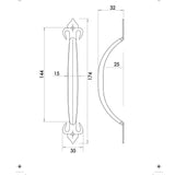 Technical drawing of of Frelan - Fleur De Lys Pull Handles 170mm Black Sku. JAB28