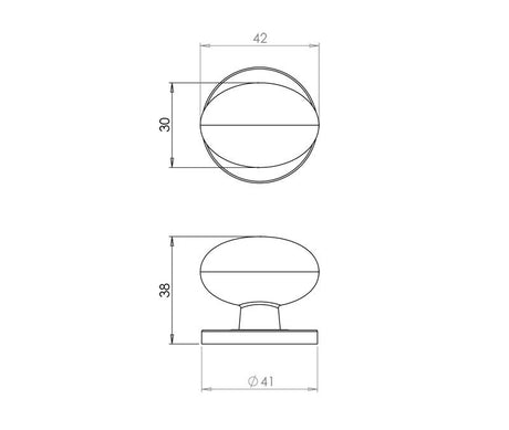Technical drawing of of Frelan - Oval Cupboard Knob 38mm Black Sku. JAB45