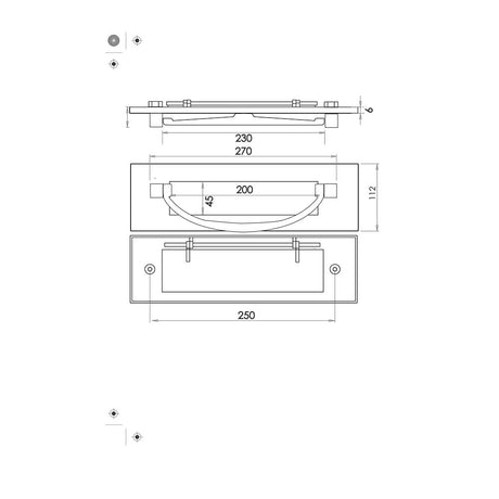 Technical drawing of of Frelan - Antique Postal Knocker 305x112mm Black Sku. JAB46
