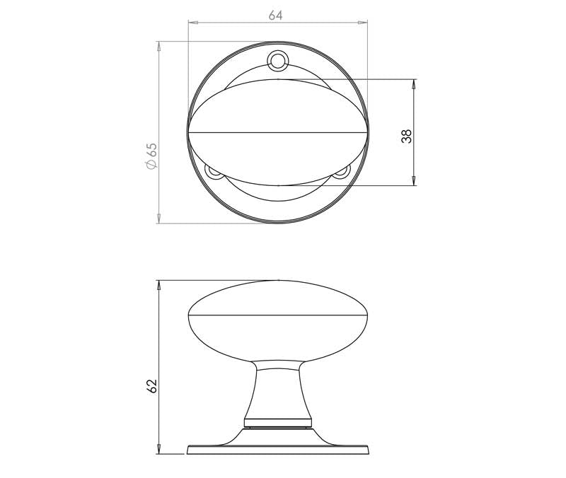 Technical drawing of of Frelan - Jedo Oval Mortice Door Knobs Black Sku. JAB48