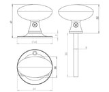 Technical drawing of of Frelan - Oval Rim Door Knob Black Sku. JAB48R