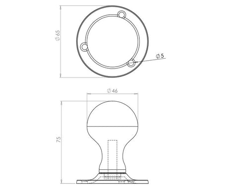 Technical drawing of of Frelan - Jedo Ball Shape Mortice Door Knobs Black Sku. JAB5
