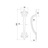 Technical drawing of of Frelan - Fleur De Lys Pull Handles 230mm Black Sku. JAB52