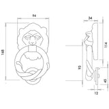 Technical drawing of of Frelan - Lion Head Door Knocker Sku. JAB8