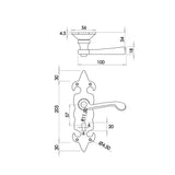 Technical drawing of of Frelan - Fleur De Lys Suite Door Handle on lockplate Black Sku. JAB83