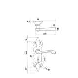 Technical drawing of of Frelan - Fleur De Lys Suite Door Handle on Bathroom Plate Black Sku. JAB83B