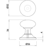 Technical drawing of of Frelan - Round Cupboard Knob 32mm Black Sku. JAB86