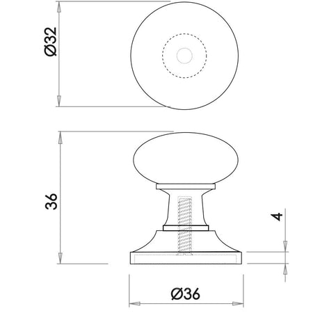 Technical drawing of of Frelan - Round Cupboard Knob 32mm Black Sku. JAB86