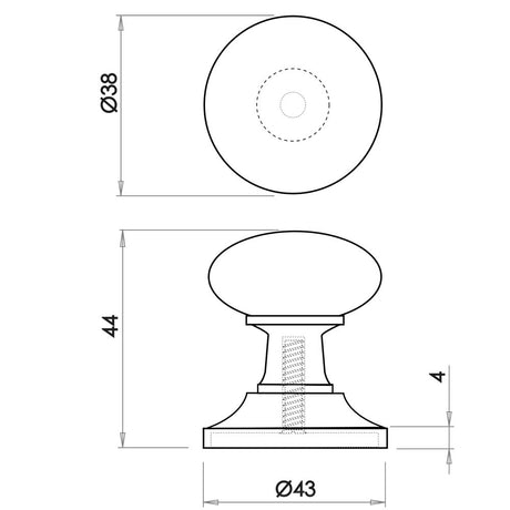 Technical drawing of of Frelan - Round Cupboard Knob 38mm Black Sku. JAB87