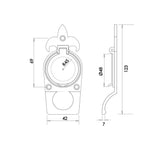 Technical drawing of of Frelan - Antique Fleur De Lys Cylinder Pull 123mm Black Sku. JAB9