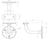 Technical drawing of of Frelan - Antique Hand Rail Brackets 63mm Black Sku. JAB91
