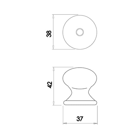 Technical drawing of of Frelan - Jedo Porcelain Cupboard Knobs 38mm White Sku. JC14