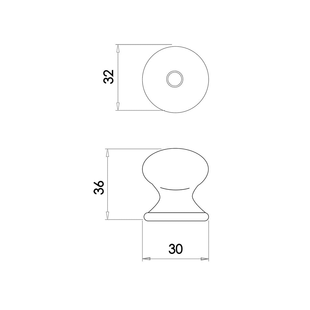 Technical drawing of of Frelan - Jedo Porcelain Cupboard Knobs 33mm Goldline White Sku. JC25
